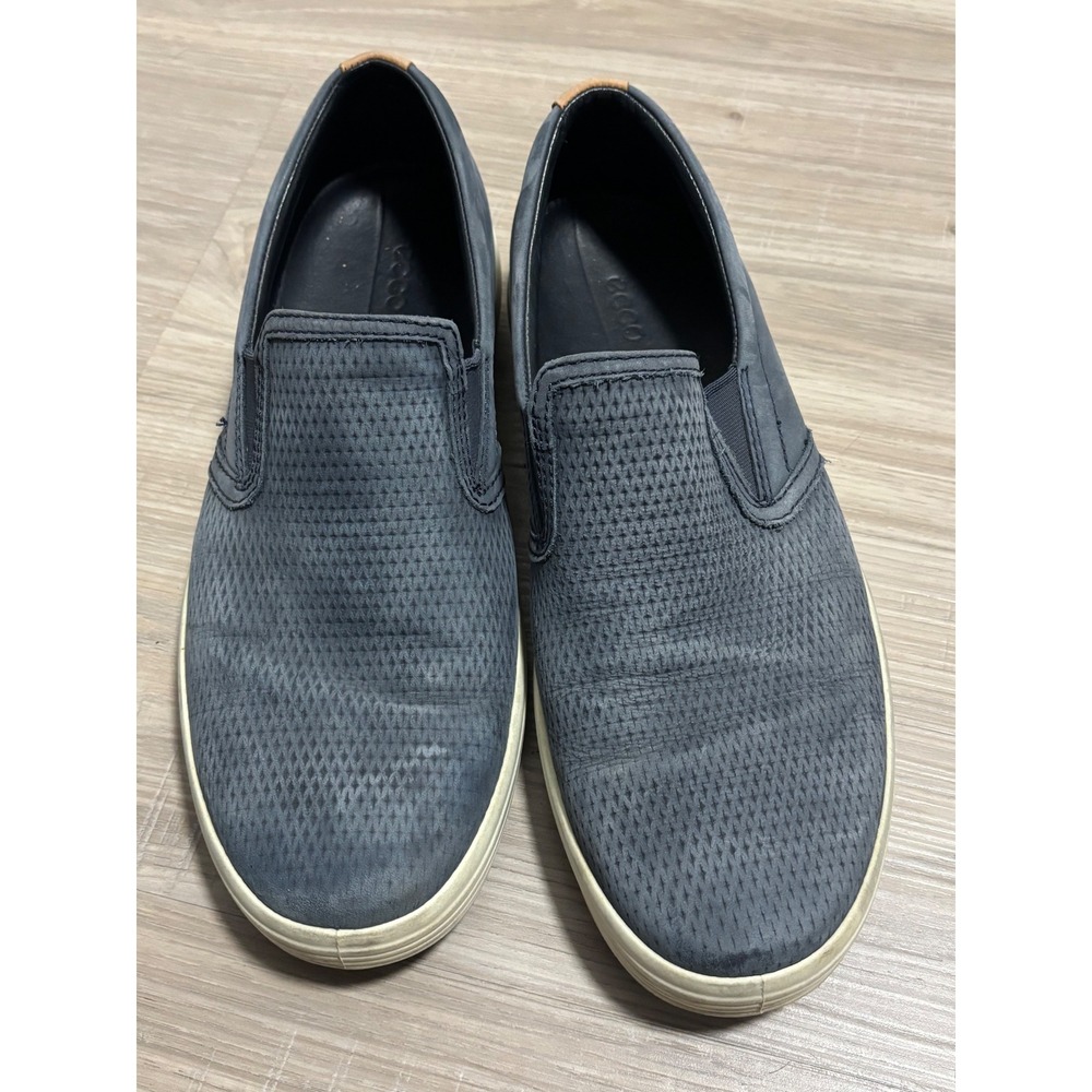 ECCO Soft 7 Men Blue Perforated Nubuck Leather Slip On Sneakers Loafers Size 43